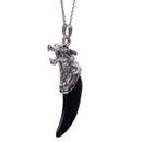 Black Resin Wolf Tooth Shape Pendant Necklace Stainless Steel Chain Biker Mens Fashion