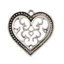 20 Pieces Antique Silver Filigree Heart Charms Pendants For Bracelet DIY