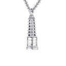 Men Silver Stainless Steel Tower Pendant Necklace Religious Amulet Jewelry