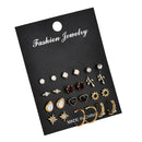12 Pairs Fashion Rhinestone Crystal Earrings Set Women Ear Stud Jewelry Gift