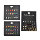 12 Pairs Fashion Rhinestone Crystal Earrings Set Women Ear Stud Jewelry Gift