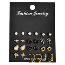 12 Pairs Fashion Rhinestone Crystal Earrings Set Women Ear Stud Jewelry Gift