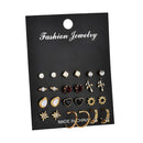 12 Pairs Fashion Rhinestone Crystal Earrings Set Women Ear Stud Jewelry Gift