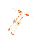2pcs Chinese Ancient Bridal Hair Accessories Red Beads Tassel Hair Pins Gold