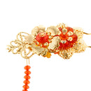 2pcs Chinese Ancient Bridal Hair Accessories Red Beads Tassel Hair Pins Gold