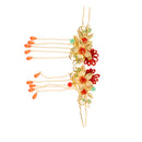 2pcs Metal Leaf Flower Hair Pin Gold Tone Hair Stick For Women Wedding party