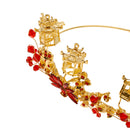 Red Crystal Beads Flower Crown Tiara Wedding Hairband Hair Accessories Bridal Jewelry
