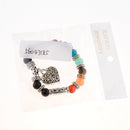 Vintage Antique Silver Heart Charm Bracelet Round Gemstone Beads Bangle
