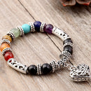 Vintage Antique Silver Heart Charm Bracelet Round Gemstone Beads Bangle