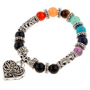 Vintage Antique Silver Heart Charm Bracelet Round Gemstone Beads Bangle