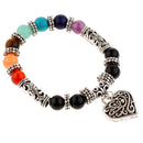 Vintage Antique Silver Heart Charm Bracelet Round Gemstone Beads Bangle