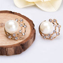Golden Hoop Earring Simulated Pearl Round Earring Fashion Crystal Jewelry Charming Party Stud Ear