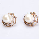 Golden Hoop Earring Simulated Pearl Round Earring Fashion Crystal Jewelry Charming Party Stud Ear