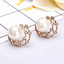 Golden Hoop Earring Simulated Pearl Round Earring Fashion Crystal Jewelry Charming Party Stud Ear