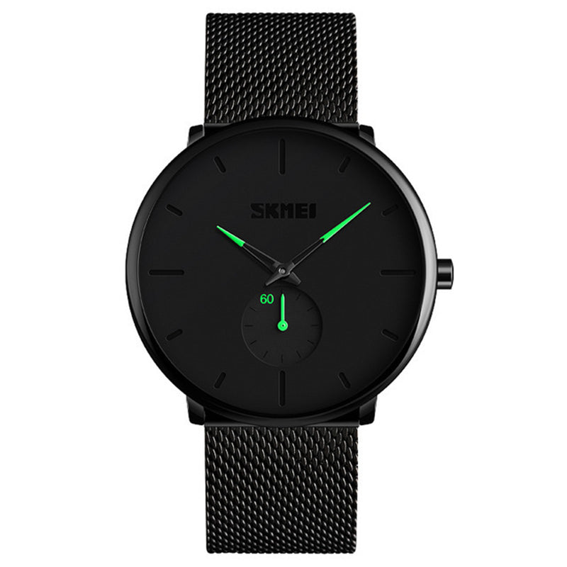 SKMEI 9185 Ultra Thin Simple Casual Style Men Wrist Watch Mesh Stainless Steel Strap Quartz Watch