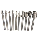 10pcs 1/8 Inch Shank Milling Rotary File Burrs Bit Set Wood Carving Rasps Router Bits Grinding Head