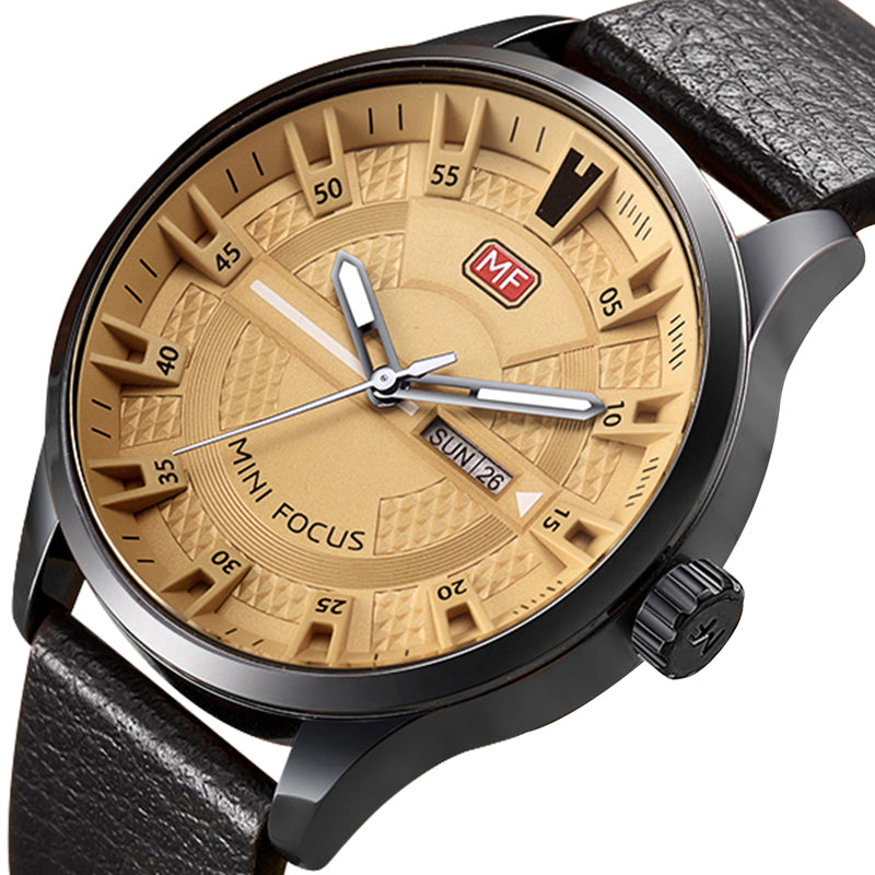 MINI FOCUS MF0028G Casual Style Men Wristwatch Display Date and Week Clock Quartz Watches