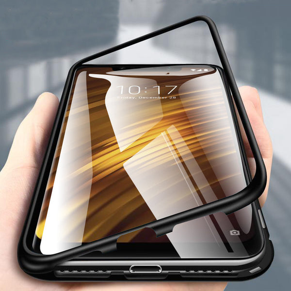 Bakeey 360 Magnetic Adsorption Metal Tempered Glass Flip Protective Case for Xiaomi Pocophone F1