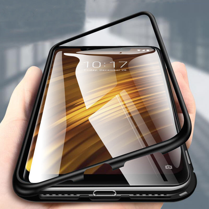 Bakeey 360 Magnetic Adsorption Metal Tempered Glass Flip Protective Case for Xiaomi Pocophone F1