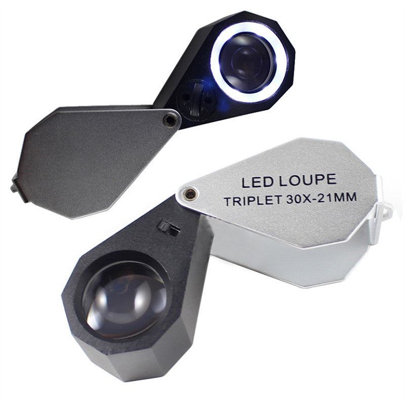 7801A Magnifier 6 LED Light,21mm Lens Foldable 30x Magnification Triplet Optic Lens Jeweler Loupe Ma
