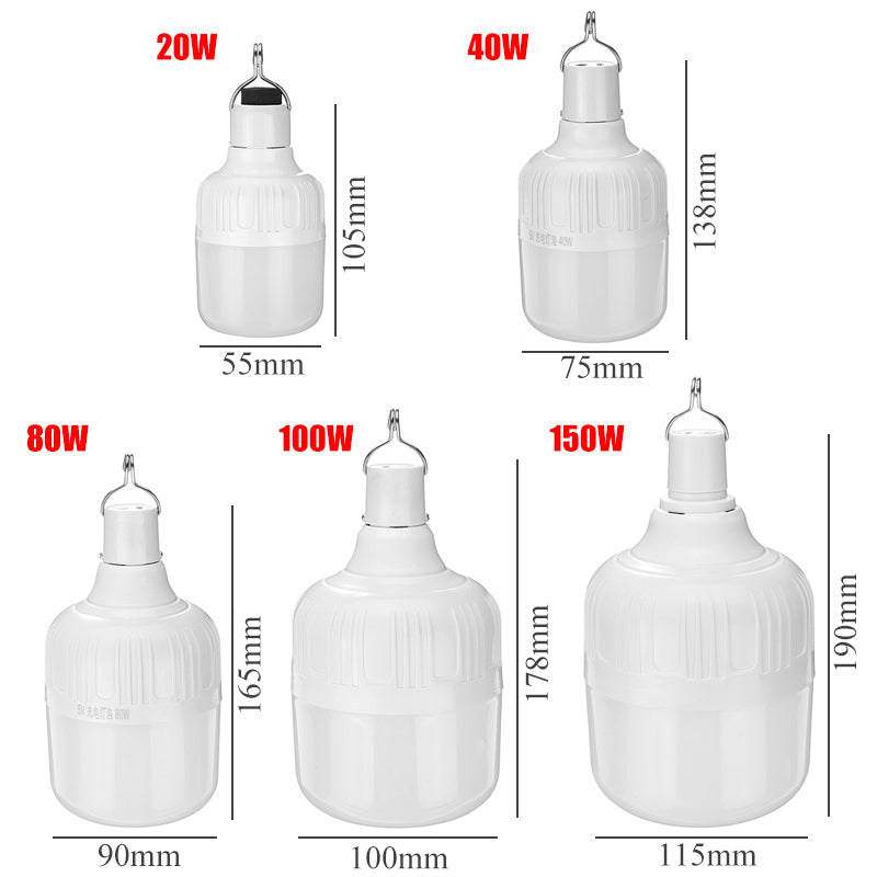 20W/40W/80W/100W/150W DC5V Charging 5 Modes LED Light Bulb With USB Cable for Outdoor Camping Use