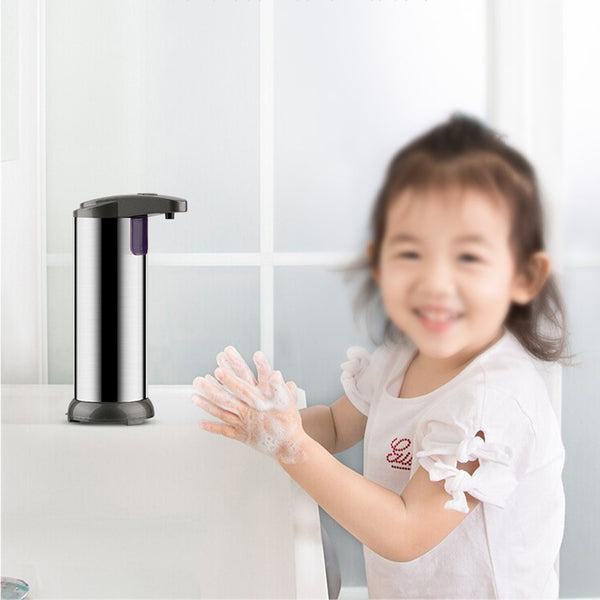 Stainless Steel 250ml  Auto Induction Soap Dispenser IPX7 IR Body Sensing Intelligent Container With Led Light