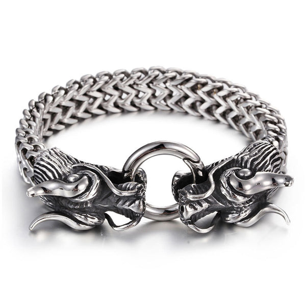Cool Heavy Stainless Steel Silver Dragon Head Cuff Bangle Men's Bracelet