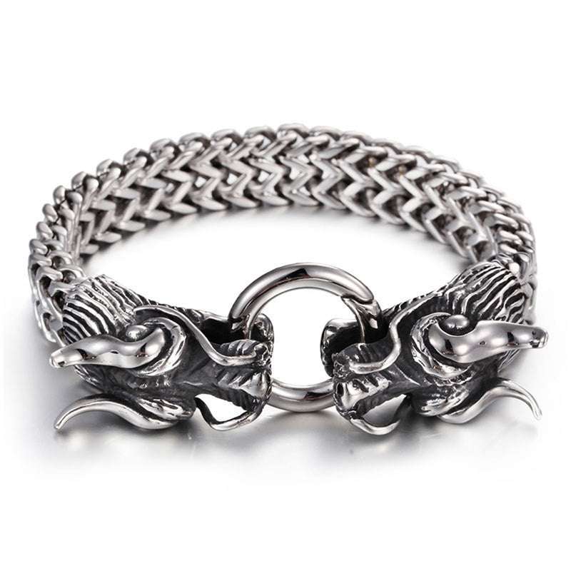 Cool Heavy Stainless Steel Silver Dragon Head Cuff Bangle Men's Bracelet