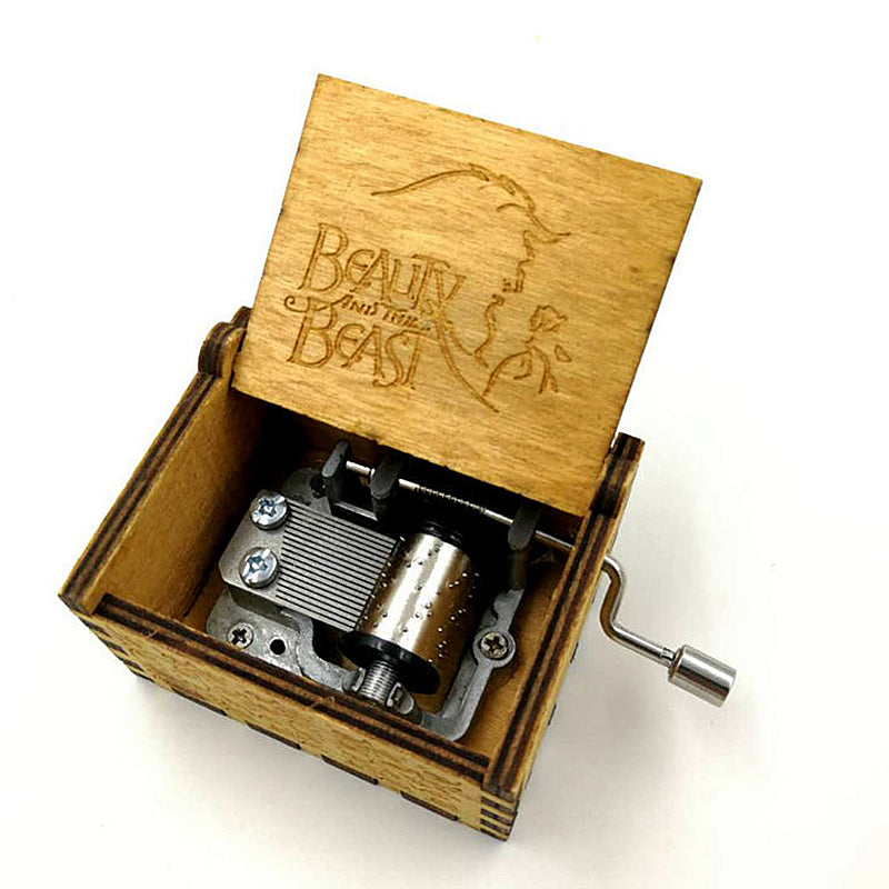 Creative Antique Carved Wooden Personalizable Music Box Beauty And The Beast Handmade Engraved Christmas New Year Birthday Gift
