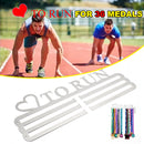 'LOVE TO RUN' Medal Hanger Display Holder Brushed Stainless Steel Wire 36 Medals Hanger 32cm Triple Bar