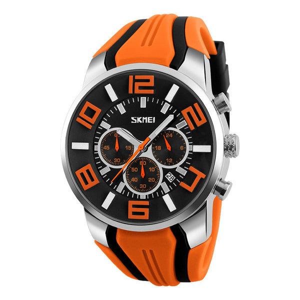 SKMEI 9128 Chronograph Sport Men Wrist Watch Silicone Strap Waterproof Quartz Watches