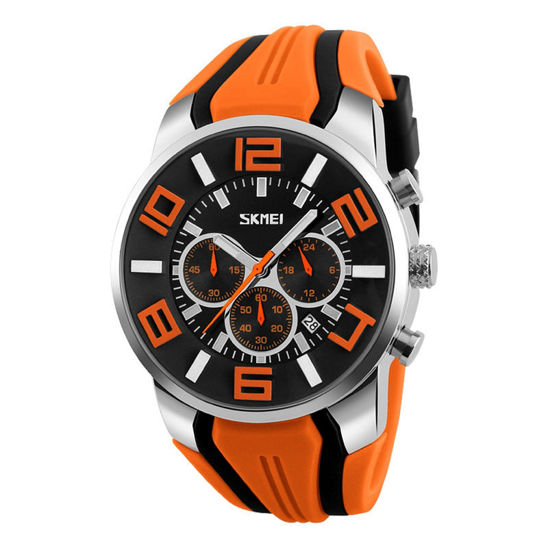 SKMEI 9128 Chronograph Sport Men Wrist Watch Silicone Strap Waterproof Quartz Watches