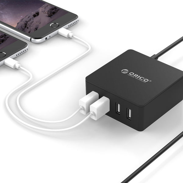 ORICO USB Charger 4 Port EU Plug Universal Smart Phone USB Charger 5V 6.0A 30W Output for iPhone 11 Pro X XR XS Max 8 Plus for Samsung S9/S9+ S8 Note 9 - White