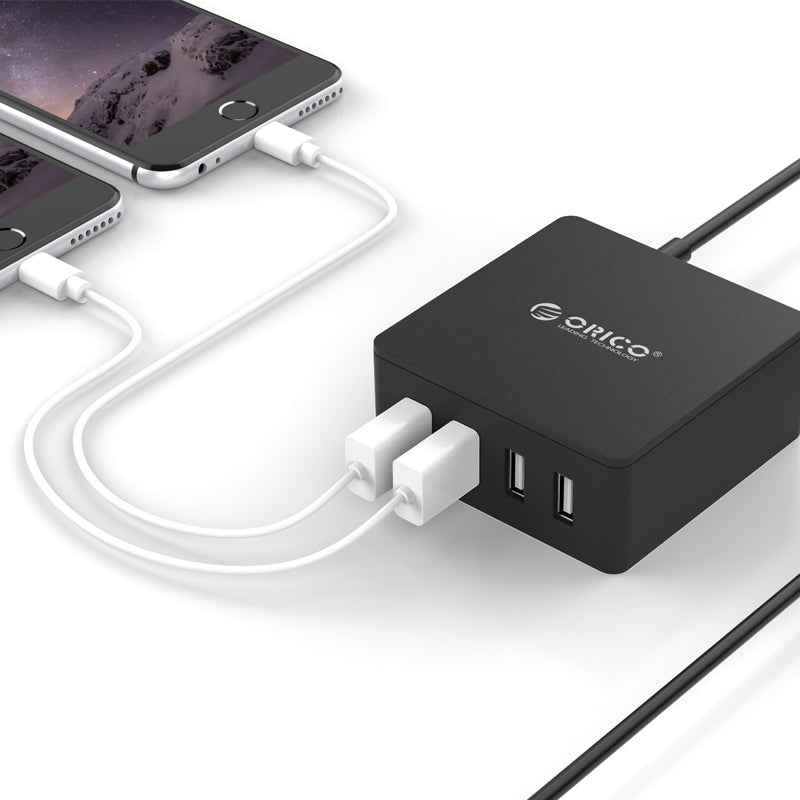 ORICO USB Charger 4 Port EU Plug Universal Smart Phone USB Charger 5V 6.0A 30W Output for iPhone 11 Pro X XR XS Max 8 Plus for Samsung S9/S9+ S8 Note 9 - White