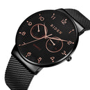 BIDEN BD0047 Ultra Thin Casual Style Men Wrist Watch Week Display Mesh Steel Quartz Watch