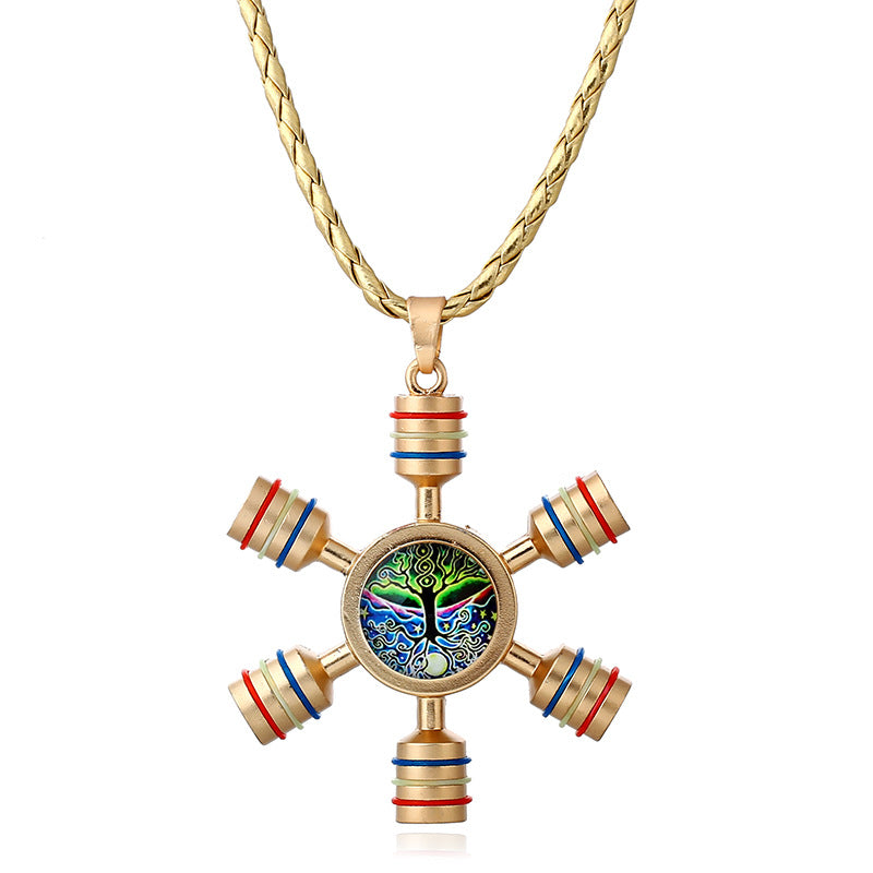 Unisex Fidget Spinner Pendant Necklace Tree of Life Chain for Women Men