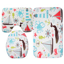 Marine Animal Bathroom Shower Curtain Toilet Cover Bath Mat Non-Slip Rug Set