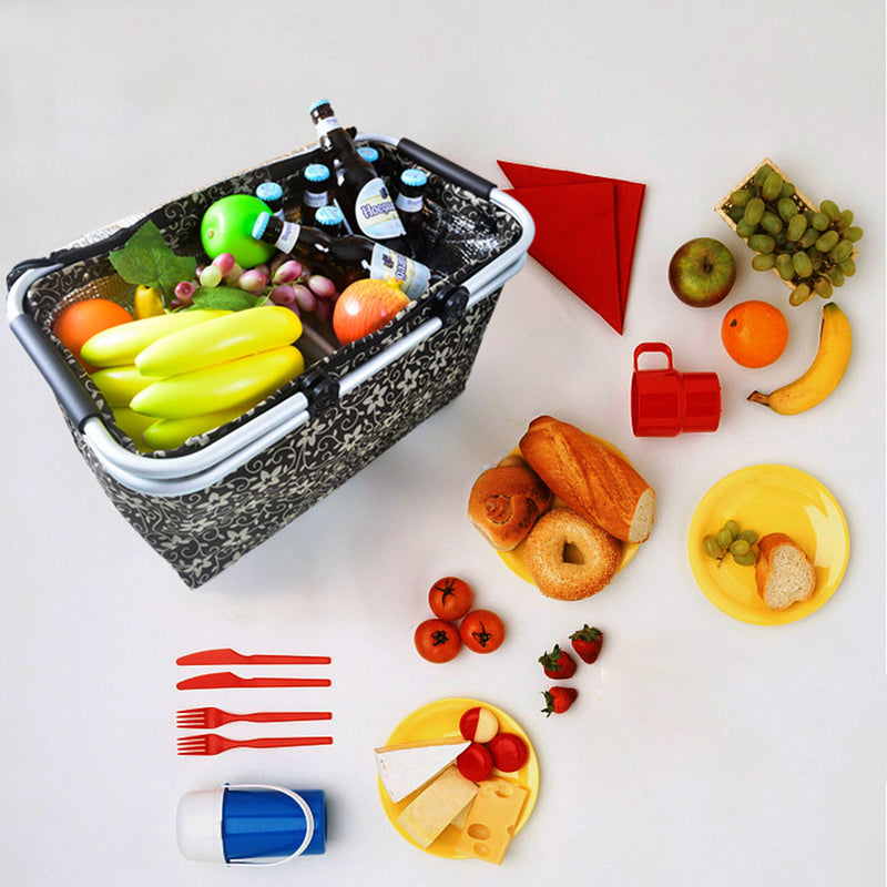 25L Oxford Picnic Basket Cooling Bag Cooler Box Food Lunch Insulation Pouch Outdoor Camping Travel