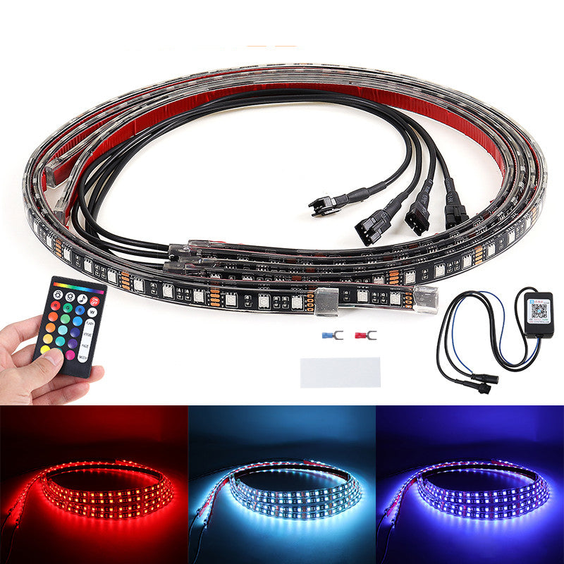 4Pcs RGB LED Strip Light Kit Under Car Tube Underglow Atmosphere APP Remote 12V IP65
