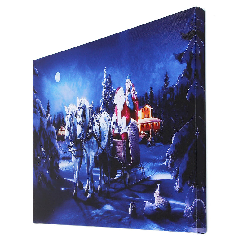 40 x 30cm Operated LED Christmas Santa Ride White Horse on Street Xmas Canvas Print Wall Art