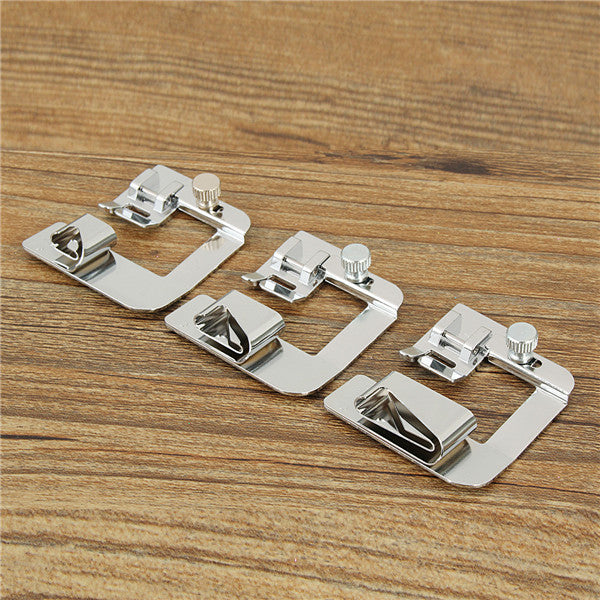 3pcs Wide Hem Roller Foot Presser 13/19/25mm Domestic Sewing Machine Part Set