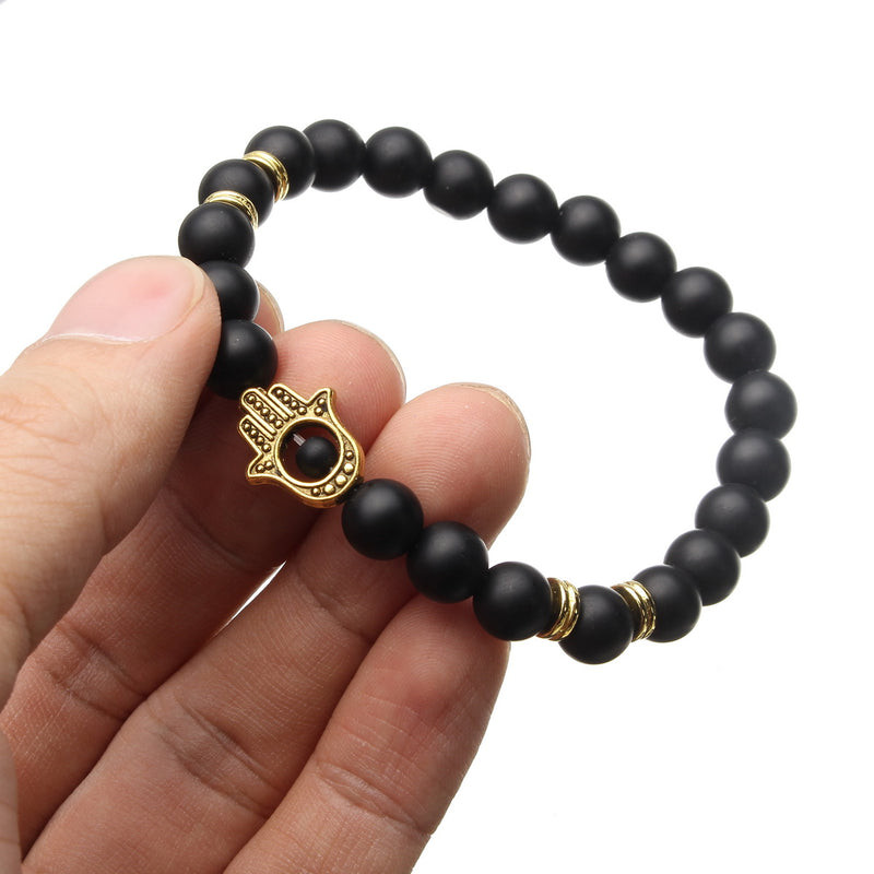 2Ppcs Natural Black Lava Stone Beaded Bracelet Handmade Unisex Bracelets Set
