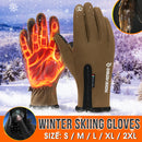 Touch Screen Gloves Zipper Thermal Winter Sports Skiing Warm Mittens Waterproof Brown