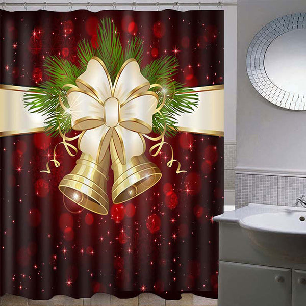 Christmas Bell Pattern Waterproof Bathroom Curtain Home Snowman Shower Curtain