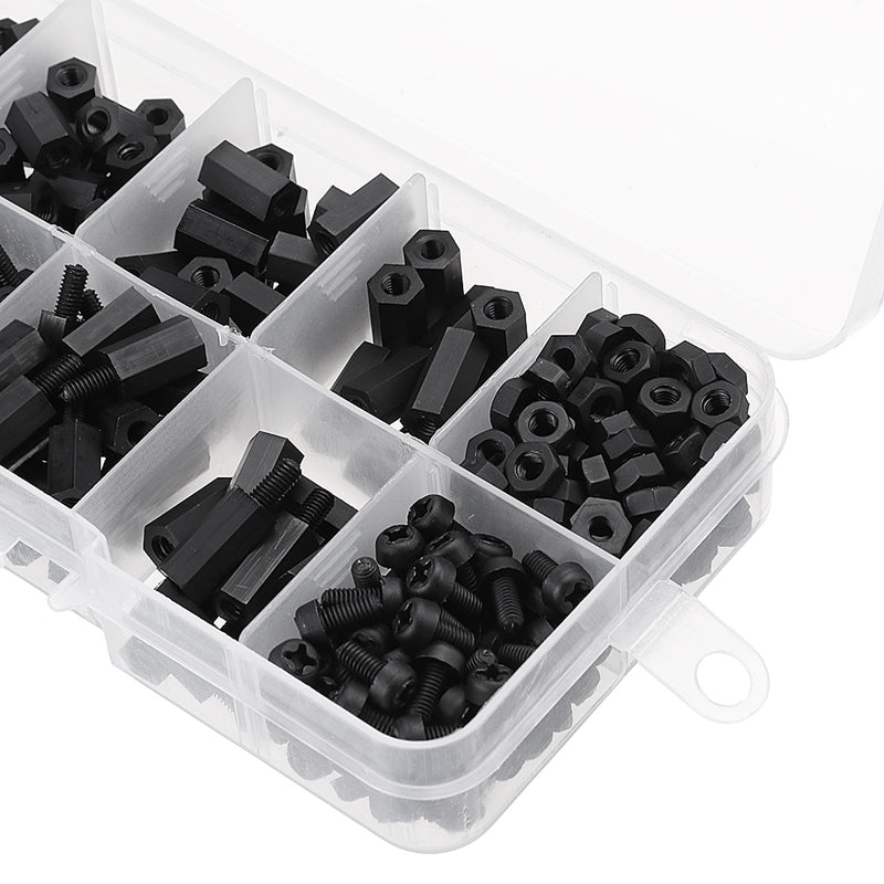 Suleve M3NH1 M3 Nylon Screw Black Hex Screw Nut Nylon PCB Standoff Assortment Kit 300pcs