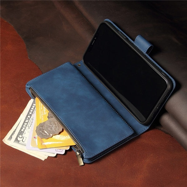 Luxury Flip PU Leather Zipper Wallet Phone Bag Multi Card Slots Protective Case for iPhone 11 / Pro / Pro Max / XR