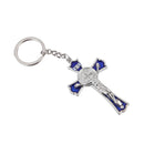 Blue Crucifix Jesus Keyring Holy Cross Key Ring Religious Catholic Gift