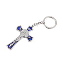 Blue Crucifix Jesus Keyring Holy Cross Key Ring Religious Catholic Gift