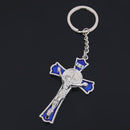 Blue Crucifix Jesus Keyring Holy Cross Key Ring Religious Catholic Gift