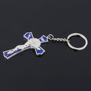 Blue Crucifix Jesus Keyring Holy Cross Key Ring Religious Catholic Gift